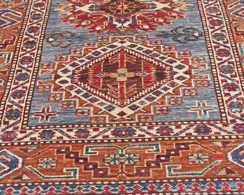 3x5 Gray Rust Kazak Afghan Hand Knotted Geometric Wool Area Rug